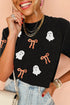 Sequin Bow Ghost Patch Crew Neck Graphic Tee