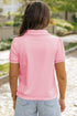 Sequin Bow Patch Collared V Neck Puff Sleeve Tee