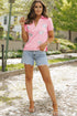 Sequin Bow Patch Collared V Neck Puff Sleeve Tee