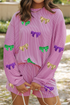 Sequin Bow Patched Corded Long Sleeve Shorts Graphic Set