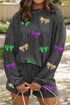 Sequin Bow Patched Corded Long Sleeve Shorts Graphic Set