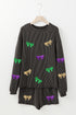 Sequin Bow Patched Corded Long Sleeve Shorts Graphic Set