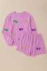 Sequin Bow Patched Corded Long Sleeve Shorts Graphic Set