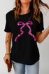 Sequin Bow Ribbon Graphic Short Sleeve Tee