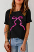 Sequin Bow Ribbon Graphic Short Sleeve Tee