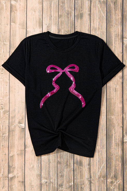 Sequin Bow Ribbon Graphic Short Sleeve Tee