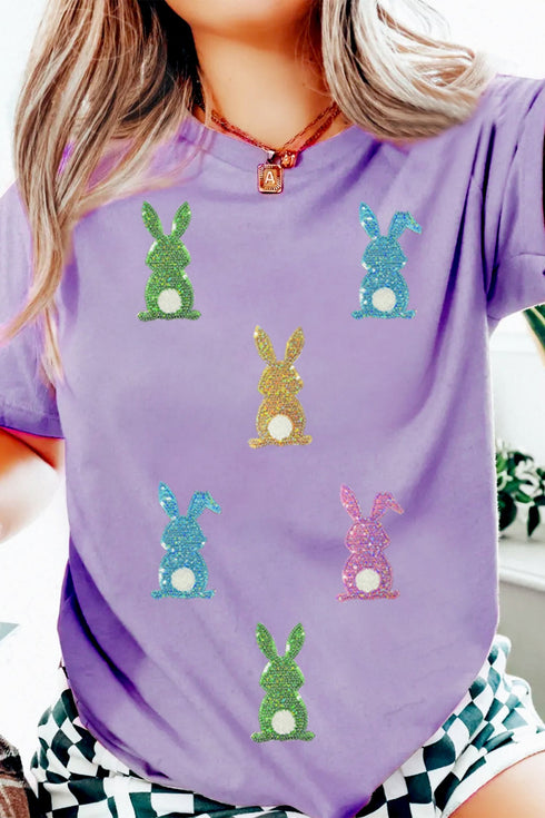 Sequin Bunny Patch Embellished Casual Graphic Tee