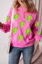 Sequin Cactus Motif Relaxed Fit Pullover Sweatshirt