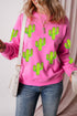 Sequin Cactus Motif Relaxed Fit Pullover Sweatshirt