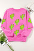 Sequin Cactus Motif Relaxed Fit Pullover Sweatshirt