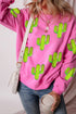 Sequin Cactus Motif Relaxed Fit Pullover Sweatshirt