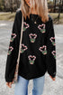 Sequin Candy Cane Heart Corded Drop Shoulder Sweatshirt