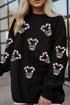 Sequin Candy Cane Heart Corded Drop Shoulder Sweatshirt
