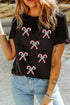 Sequin Candy Cane Holly Allover Graphic Crewneck Relaxed Fit Tee