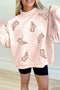 Sequin Candy Cane Ribbed Mock Neck Graphic Sweatshirt