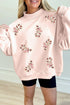 Sequin Candy Cane Ribbed Mock Neck Graphic Sweatshirt