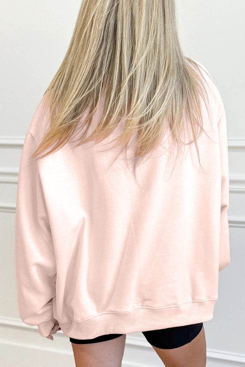 Sequin Candy Cane Ribbed Mock Neck Graphic Sweatshirt
