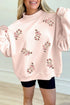 Sequin Candy Cane Ribbed Mock Neck Graphic Sweatshirt