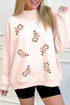 Sequin Candy Cane Ribbed Mock Neck Graphic Sweatshirt