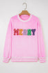 Sequin Chenille Letter Graphic Plush Fleece Pullover