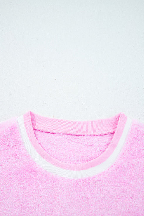 Sequin Chenille Letter Graphic Plush Fleece Pullover
