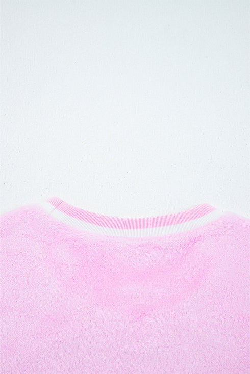 Sequin Chenille Letter Graphic Plush Fleece Pullover