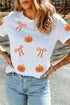 Sequin Chenille Pumpkin Bow Pattern Casual Graphic Tee