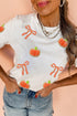 Sequin Chenille Pumpkin Bow Pattern Casual Graphic Tee