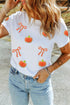 Sequin Chenille Pumpkin Bow Pattern Casual Graphic Tee