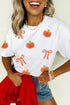 Sequin Chenille Pumpkin Bow Pattern Casual Graphic Tee