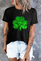 Sequin Clover Graphic Round Neck Short Sleeve Tee