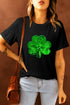 Sequin Clover Graphic Round Neck Short Sleeve Tee