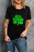 Sequin Clover Graphic Round Neck Short Sleeve Tee