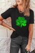 Sequin Clover Graphic Round Neck Short Sleeve Tee