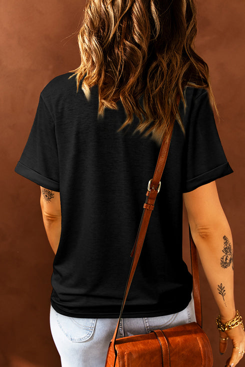 Sequin Clover Graphic Round Neck Short Sleeve Tee