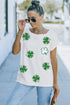 Sequin Clover Patch Pocket Short Sleeve Graphic Tee