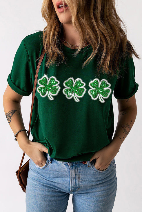 Sequin Clover Patch Short Sleeve Graphic T-shirt