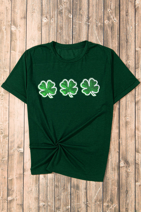 Sequin Clover Patch Short Sleeve Graphic T-shirt