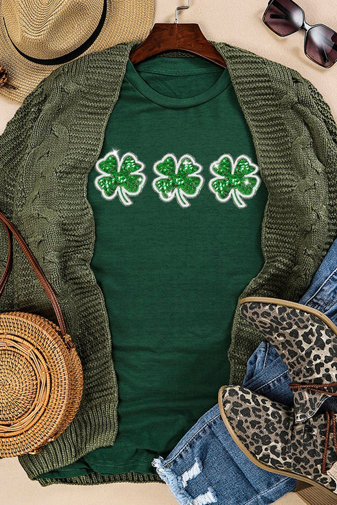 Sequin Clover Patch Short Sleeve Graphic T-shirt