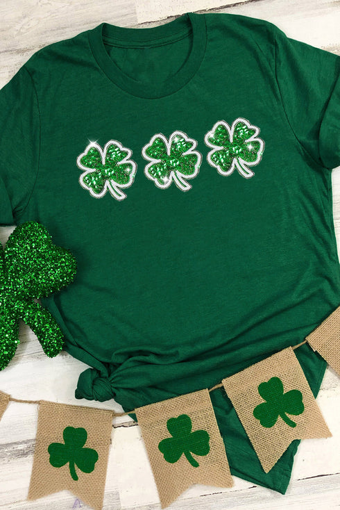 Sequin Clover Patch Short Sleeve Graphic T-shirt