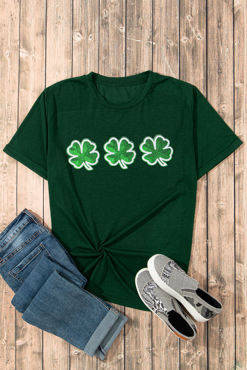 Sequin Clover Patch Short Sleeve Graphic T-shirt