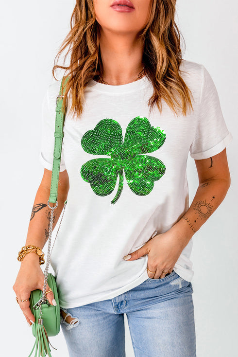 Sequin Clover Patch Short Sleeve Graphic Tee