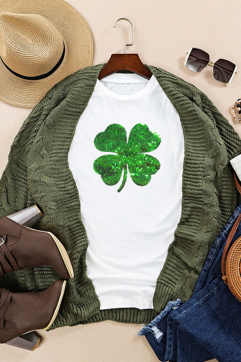 Sequin Clover Patch Short Sleeve Graphic Tee