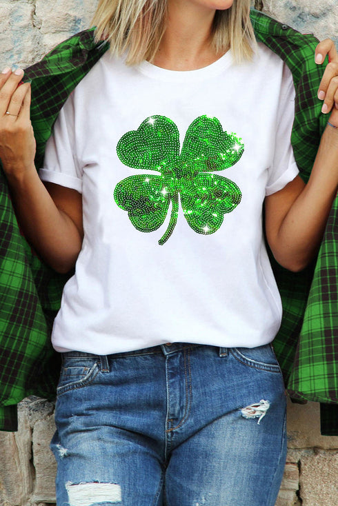 Sequin Clover Patch Short Sleeve Graphic Tee
