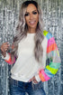 Sequin Color Block Raglan Sleeve Pullover Sweatshirt