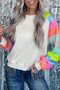 Sequin Color Block Raglan Sleeve Pullover Sweatshirt