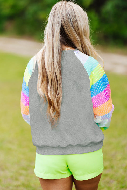 Sequin Color Block Raglan Sleeve Pullover Sweatshirt