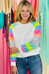 Sequin Color Block Raglan Sleeve Pullover Sweatshirt