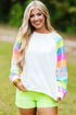 Sequin Color Block Raglan Sleeve Pullover Sweatshirt