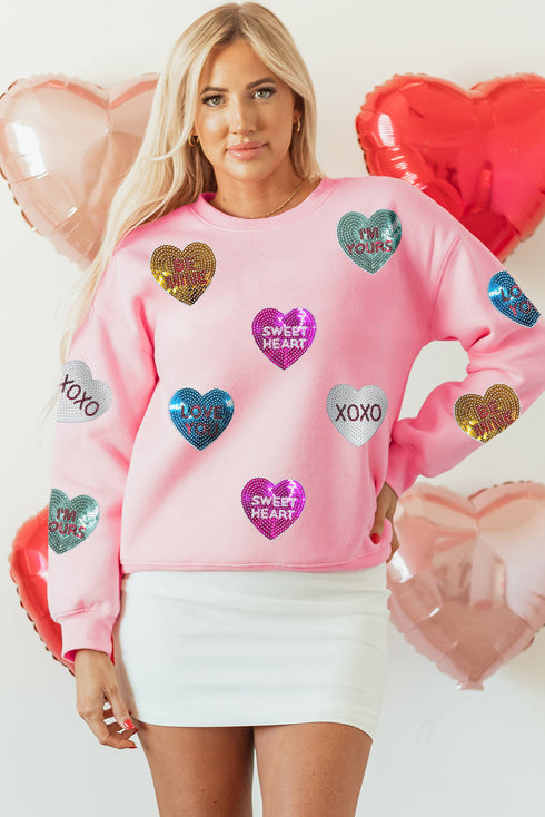 Sequin Conversation Heart Embellished Crew Neck Sweatshirt